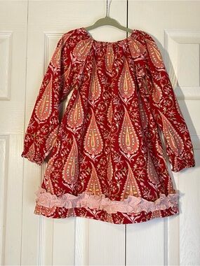 Girl’s Dress by Sweet Tea Red Paisley Floral Cotton Ruffle Peasant Southern Boho